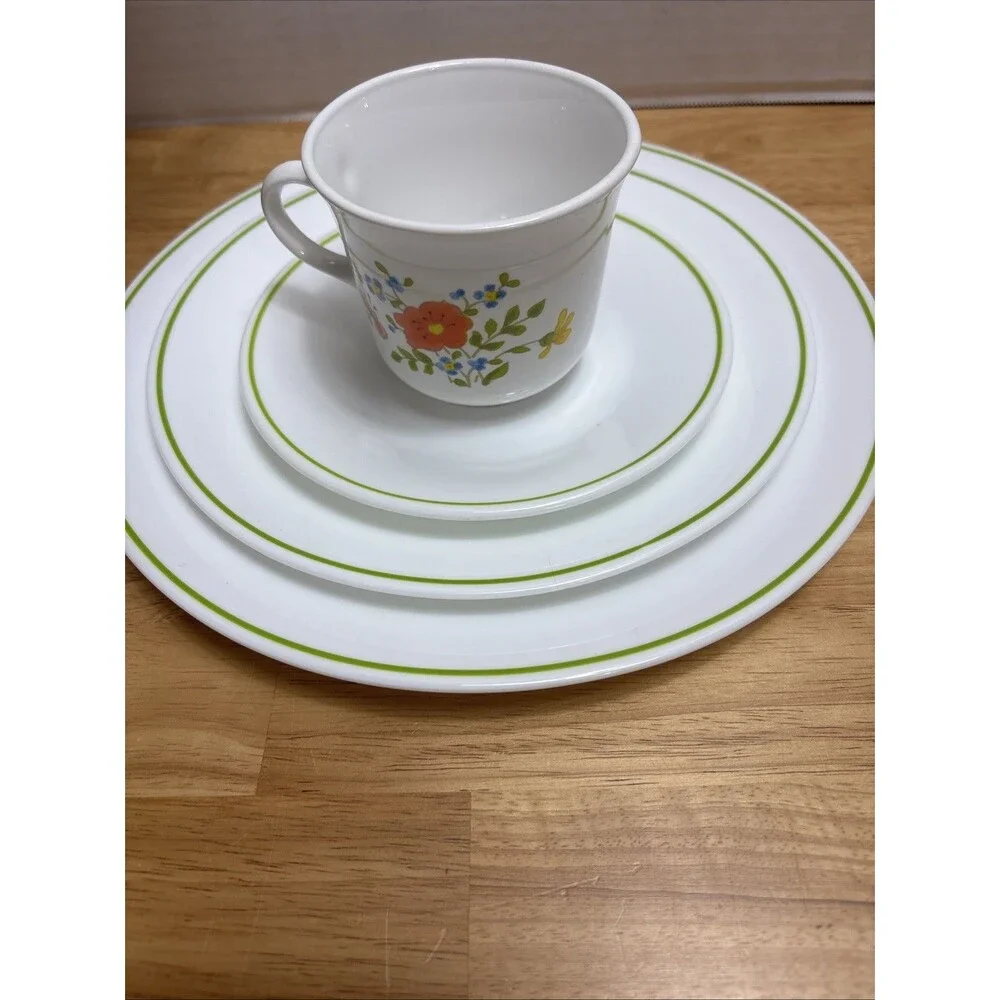Corelle Spring Meadow Bouquet Dinnerware Set Plate Salad Plate Cup Saucer 4pc